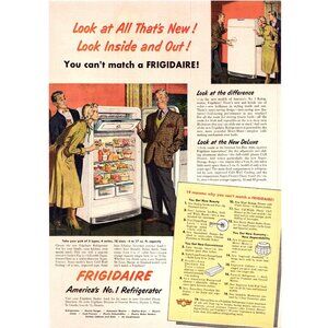 1950 Frigidaire Refrigerator Fridge Vintage Print Ad Housewife Kitchen Wall Art